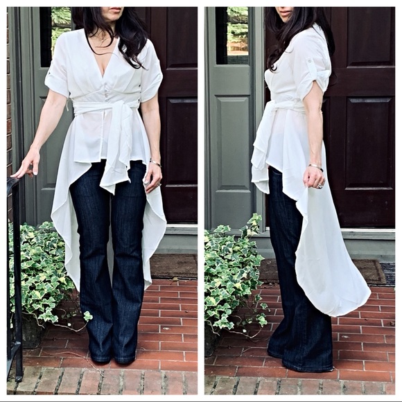 White button down high low tie waist tunic - Picture 8 of 8